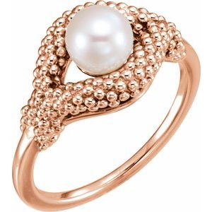 14K Rose Gold Cultured White Freshwater Pearl Beaded Ring