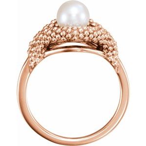 14K Rose Gold Cultured White Freshwater Pearl Beaded Ring