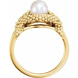 14K Yellow Gold Cultured White Freshwater Pearl Beaded Ring
