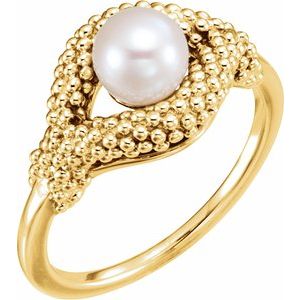 14K Yellow Gold Cultured White Freshwater Pearl Beaded Ring