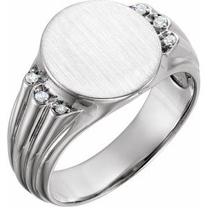 14K White Gold .07 CTW Natural Diamond 14.5x13 mm Oval Signet Ring