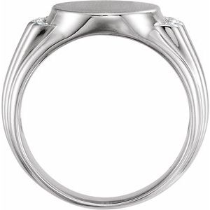 14K White Gold .07 CTW Natural Diamond 14.5x13 mm Oval Signet Ring
