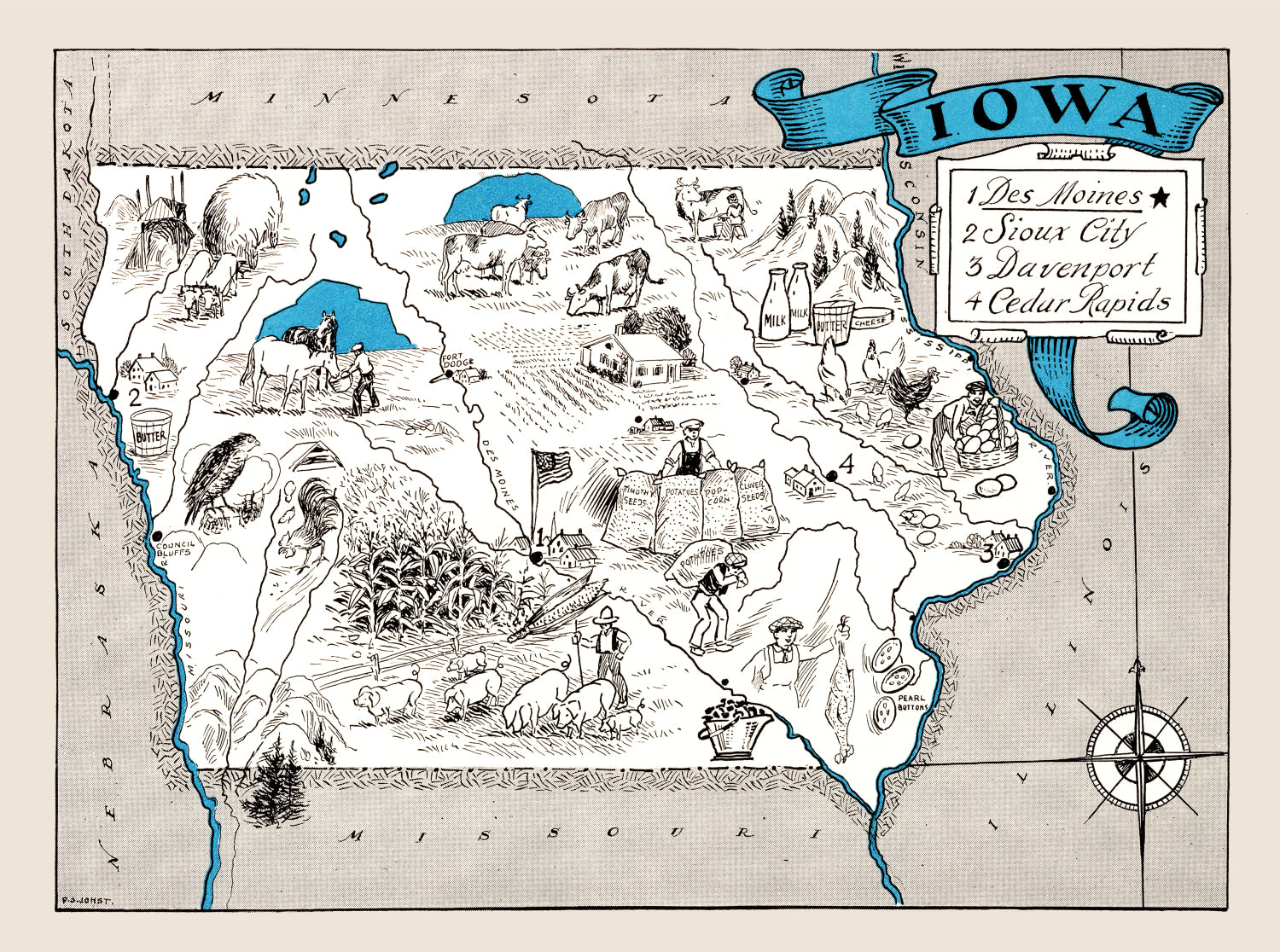 Vintage Map of Iowa 1931
