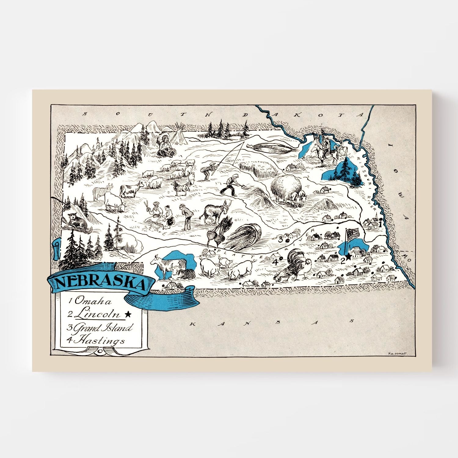 Vintage Map of Nebraska 1931