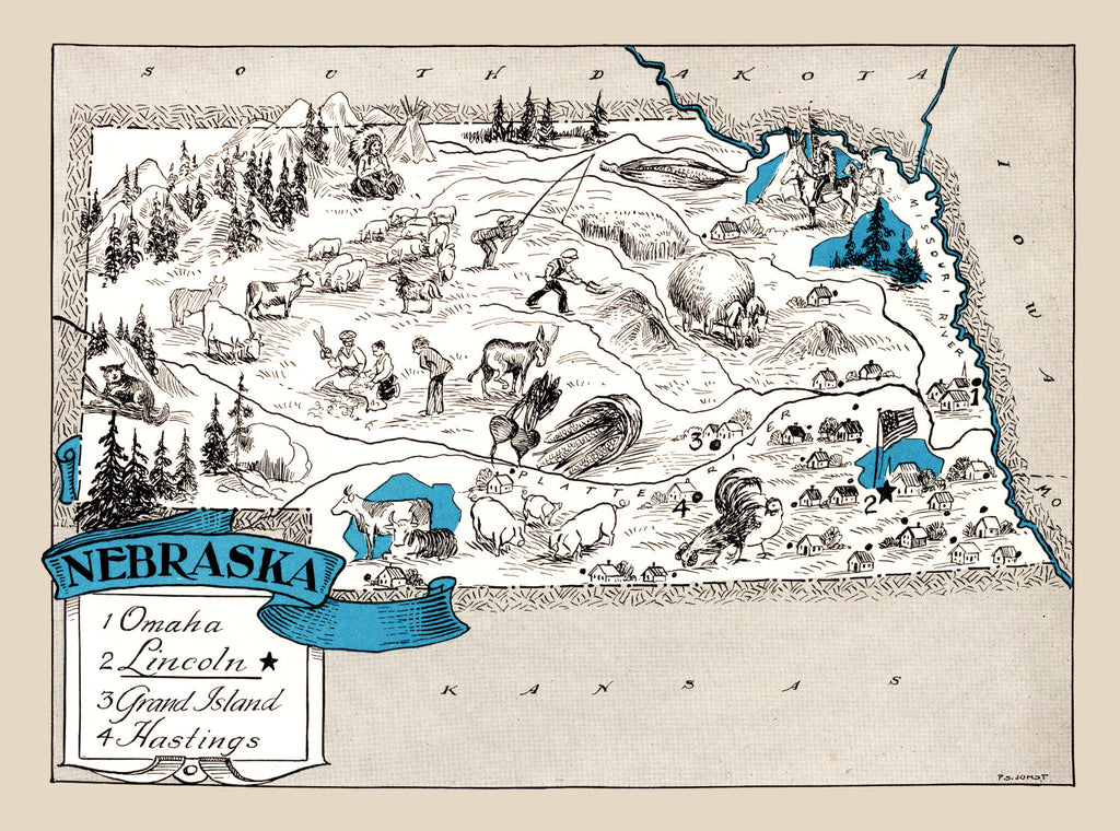 Vintage Map of Nebraska 1931