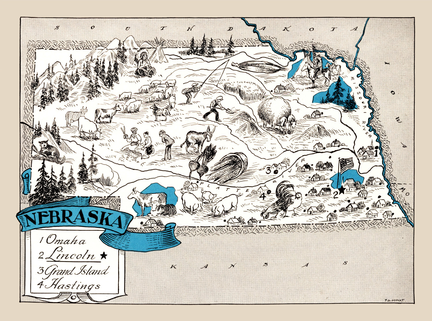 Vintage Map of Nebraska 1931