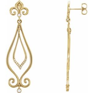 14K Yellow Gold 1/6 CTW Natural Diamond Fleur-de-lis Earrings