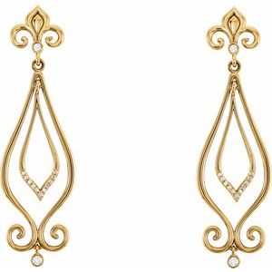 14K Yellow Gold 1/6 CTW Natural Diamond Fleur-de-lis Earrings – image 2
