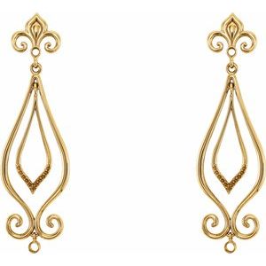 14K Yellow Gold Fleur-de-lis Earring Mounting – image 2