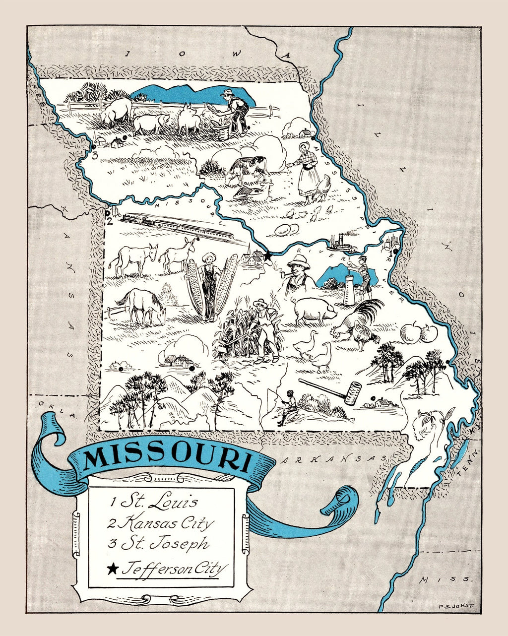 Vintage Map of Missouri 1931