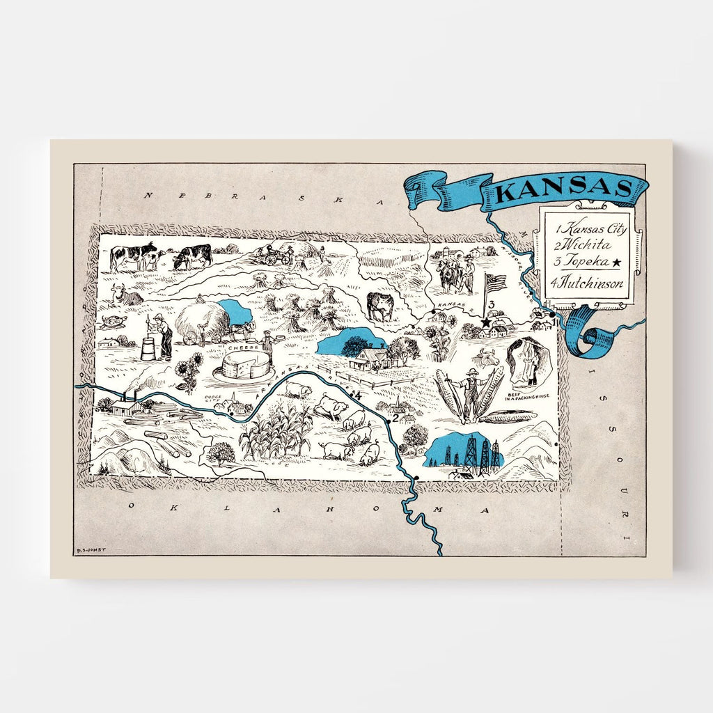 Vintage Map of Kansas 1931