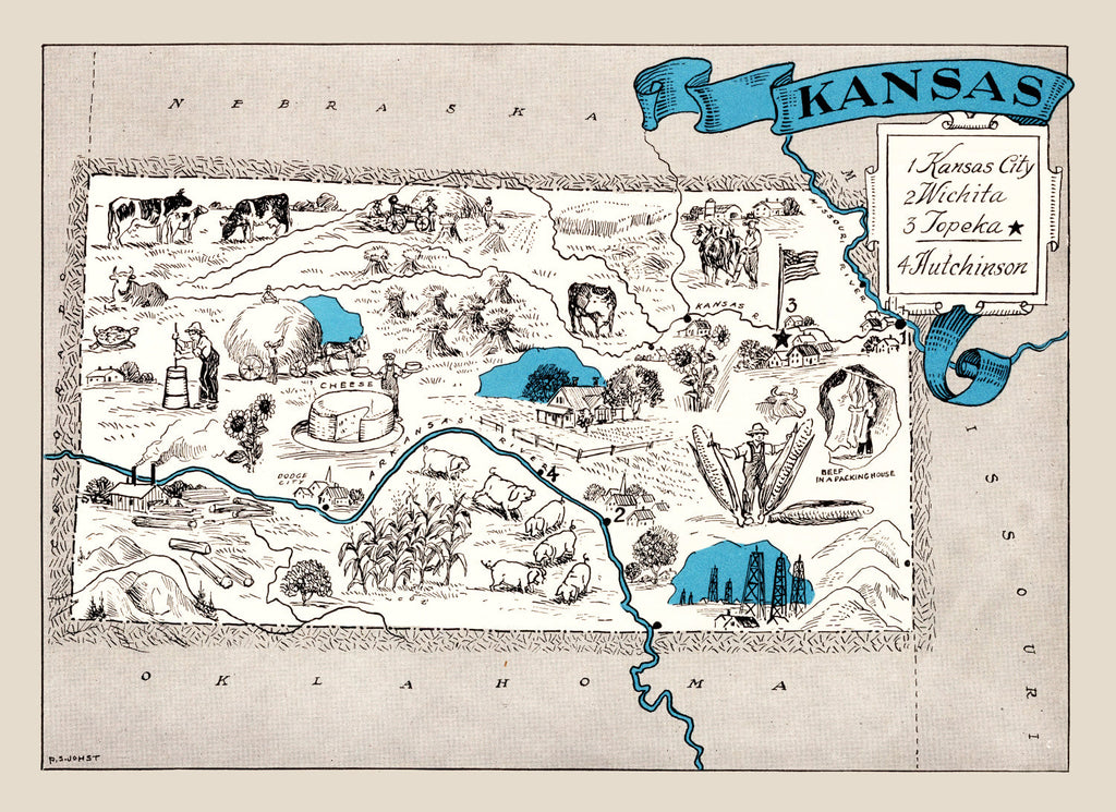 Vintage Map of Kansas 1931