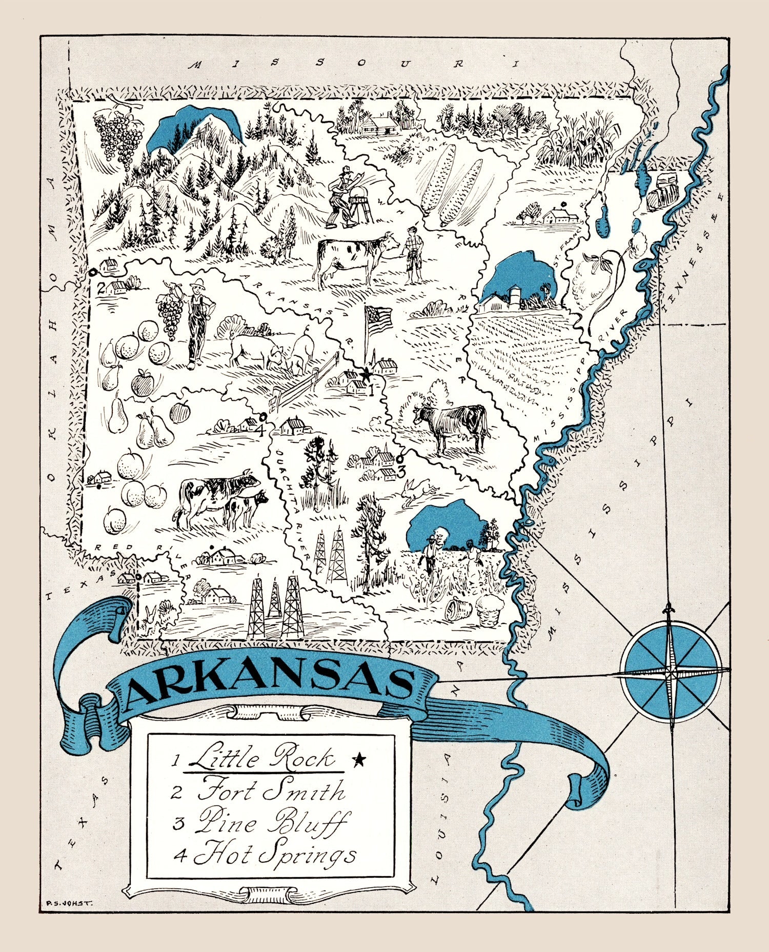 Vintage Map of Arkansas 1931