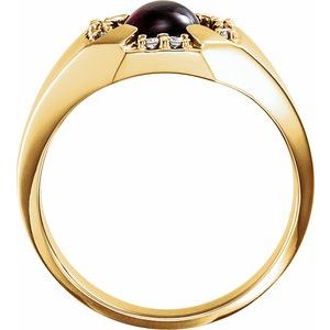 14K Yellow Gold Cabochon Mozambique Garnet & 1/6 CTW Natural Diamond Ring
