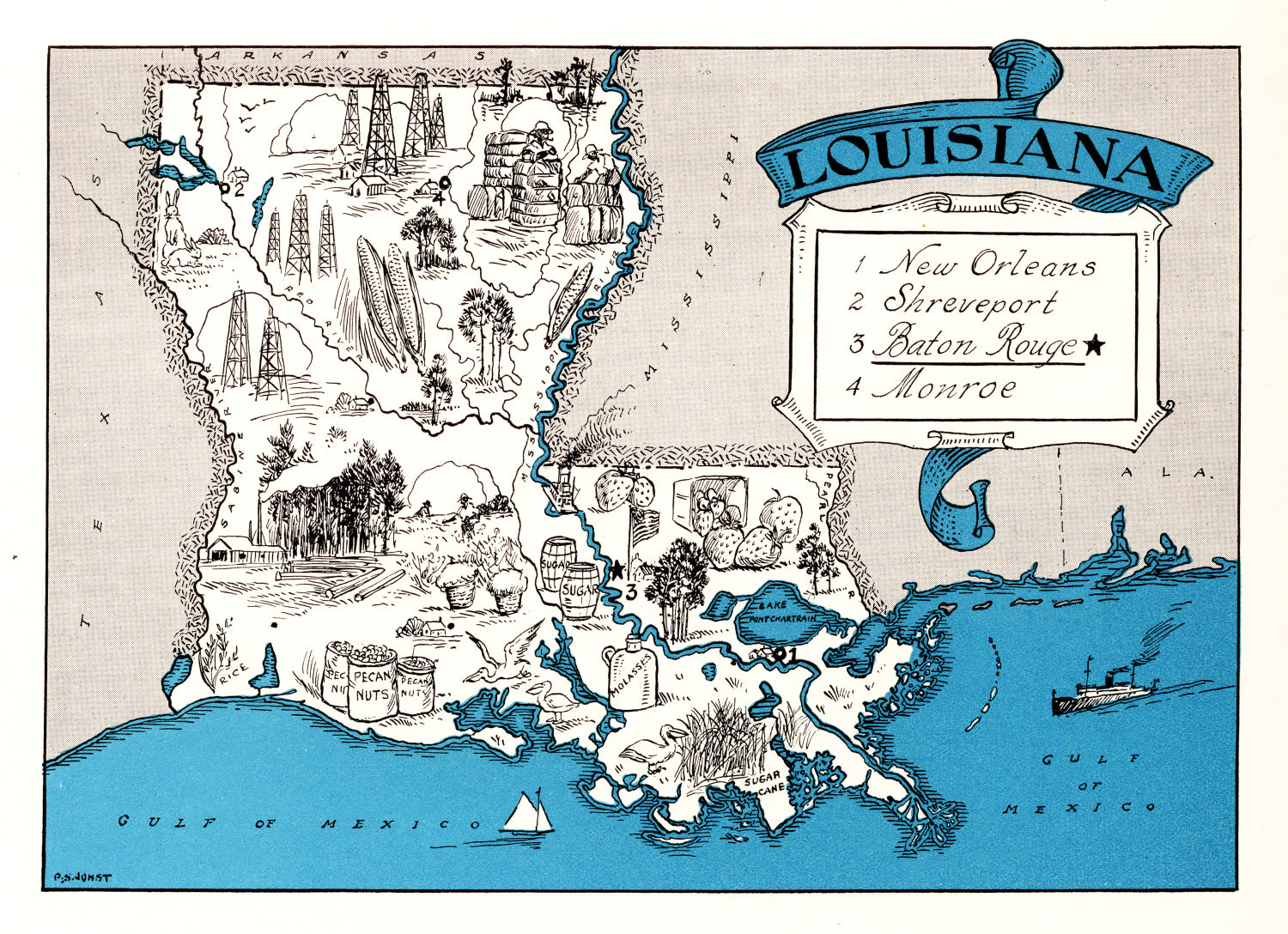 Vintage Map of Louisiana 1931