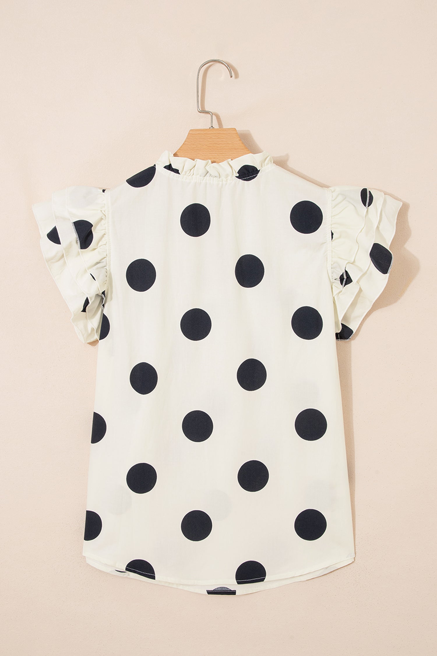 Polka Dot V-Neck Ruffle Short Sleeve Blouse