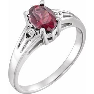 14K White Gold Natural Rodolite Garnet Ring