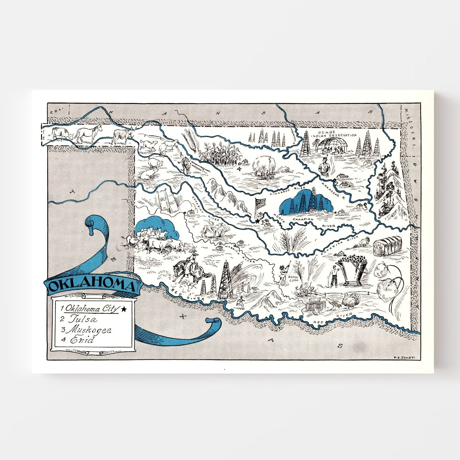 Vintage Map of Oklahoma 1931