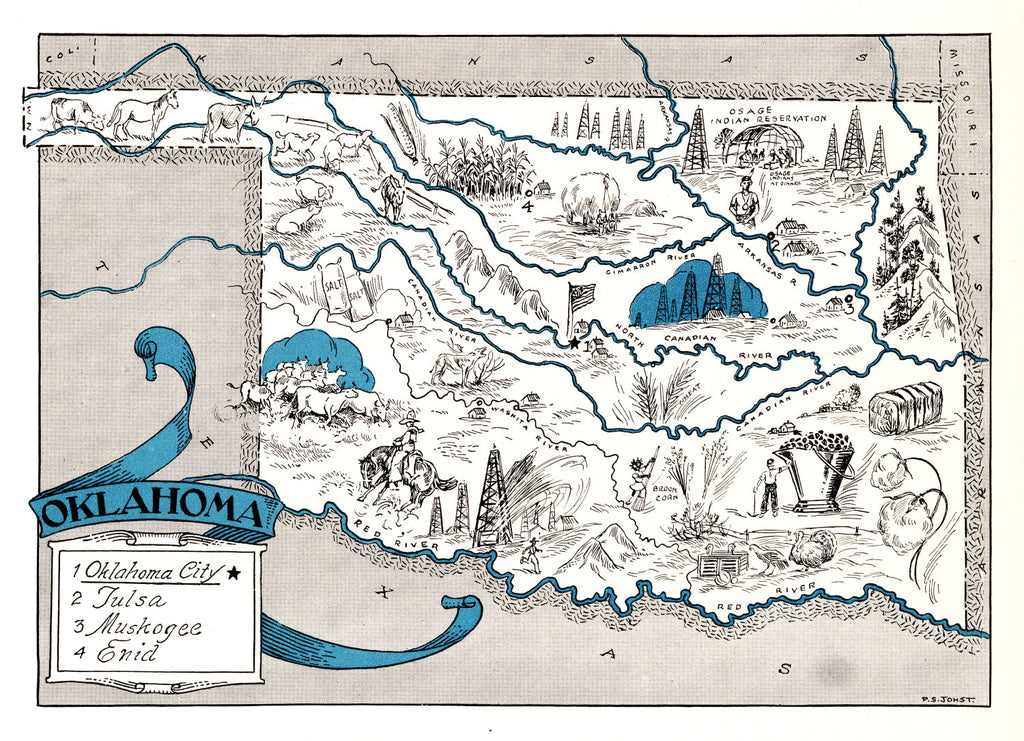 Vintage Map of Oklahoma 1931