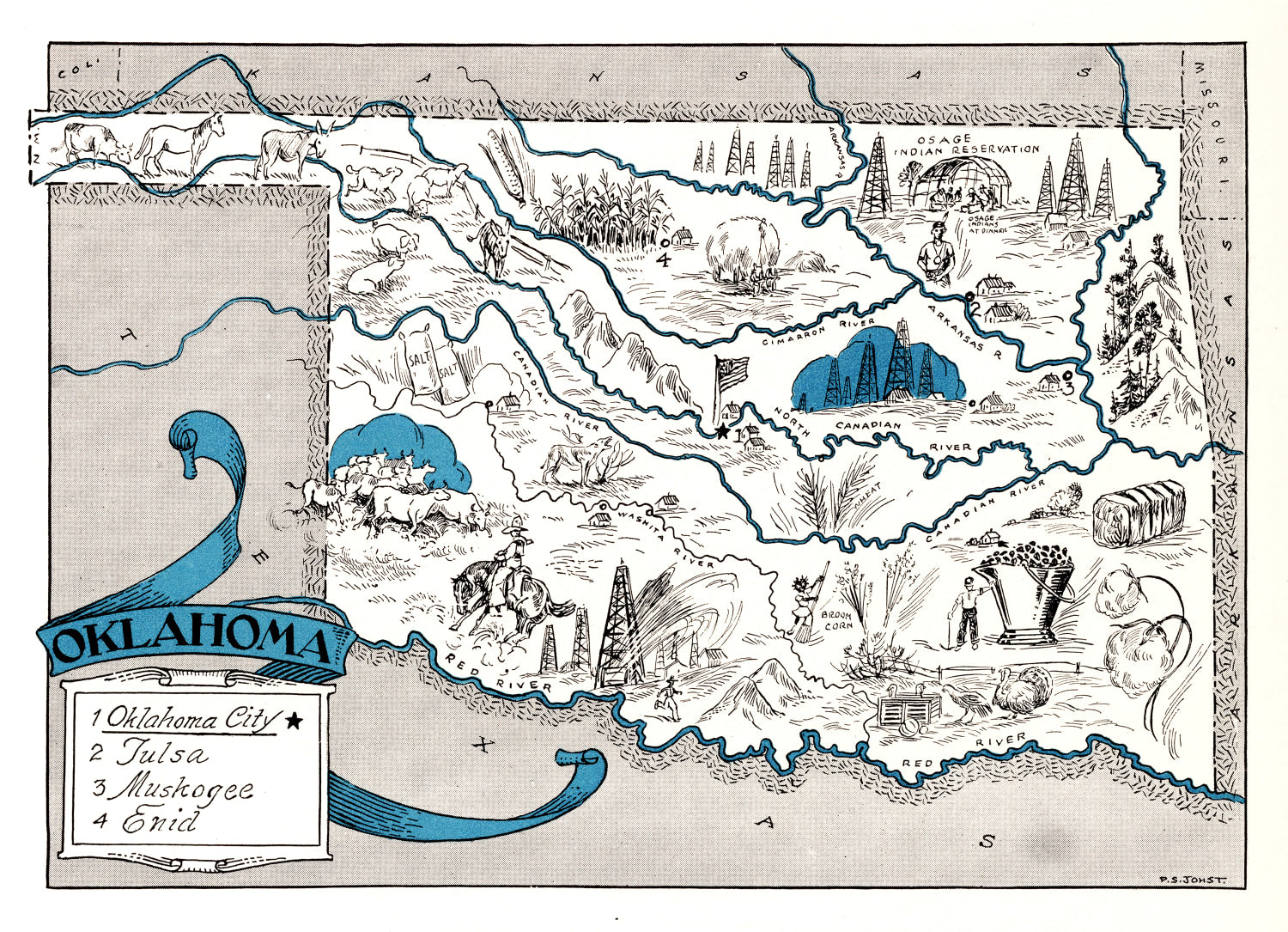 Vintage Map of Oklahoma 1931