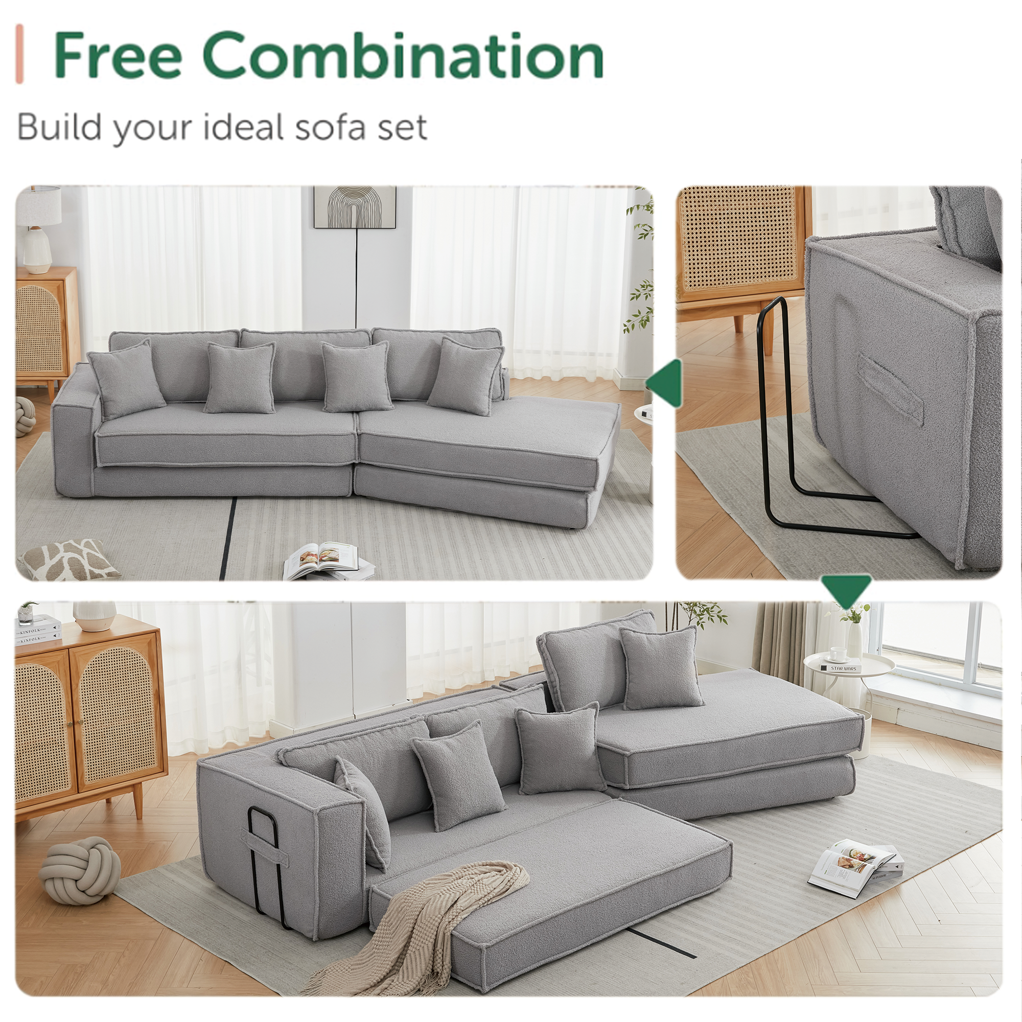 [NEW ARRIVED] [VIDEO PROVIDED]  Folding Convertible Out Sleeper Sofa Bed,2-in-1,  Combination Convertible Sofa,3 seat, Upholstered,Fold Out Floor Gaming Sofa Bed , Lamb Velvet Fabric,Living Room, Gray