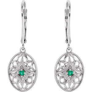 Sterling Silver Natural Emerald Lever Back Earrings – image 2