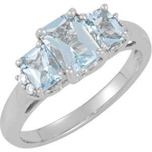 14K White Gold Natural Aquamarine & .05 CTW Natural Diamond Ring