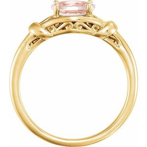 14K Yellow Gold 7x5 mm Natural Pink Morganite Knot Ring