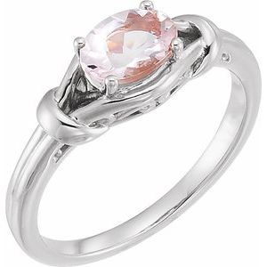 14K White Gold 8x6 mm Natural Pink Morganite Knot Ring