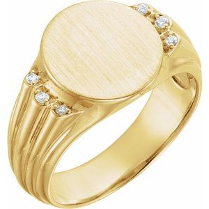 14K Yellow Gold .07 CTW Natural Diamond 14.5x13 mm Oval Signet Ring