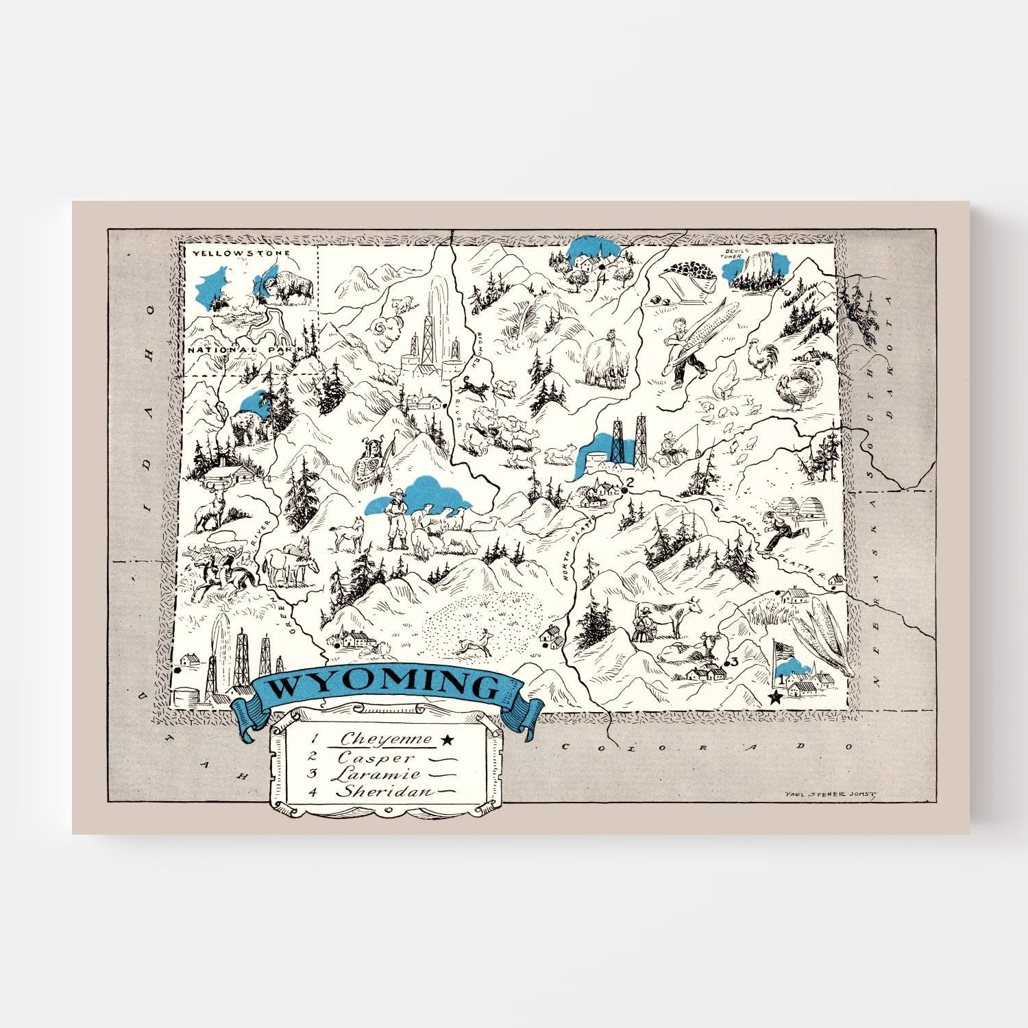 Vintage Map of Wyoming 1931