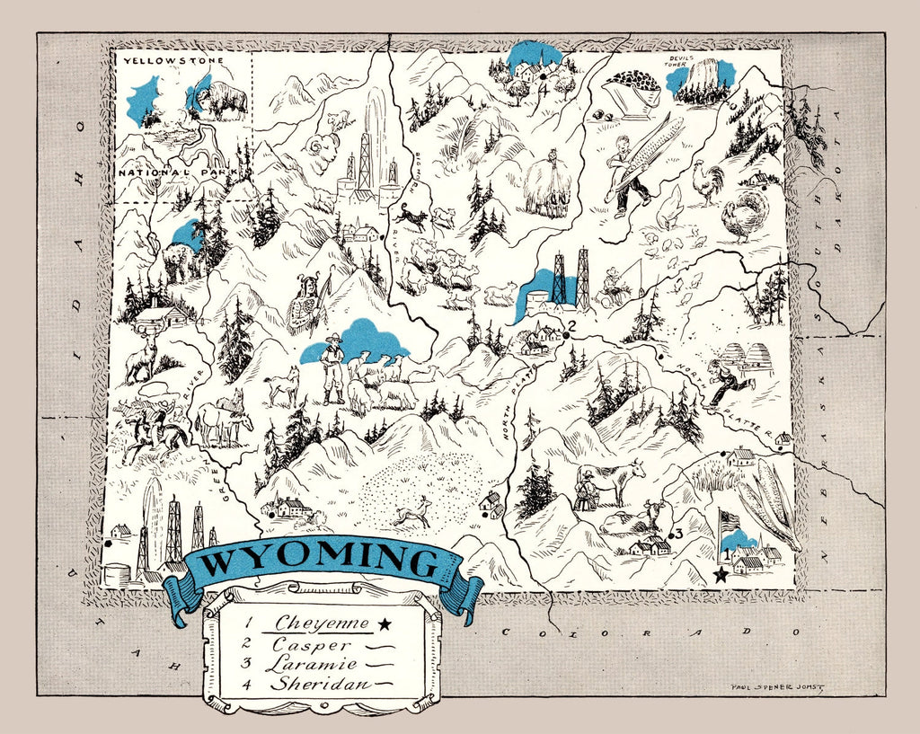 Vintage Map of Wyoming 1931