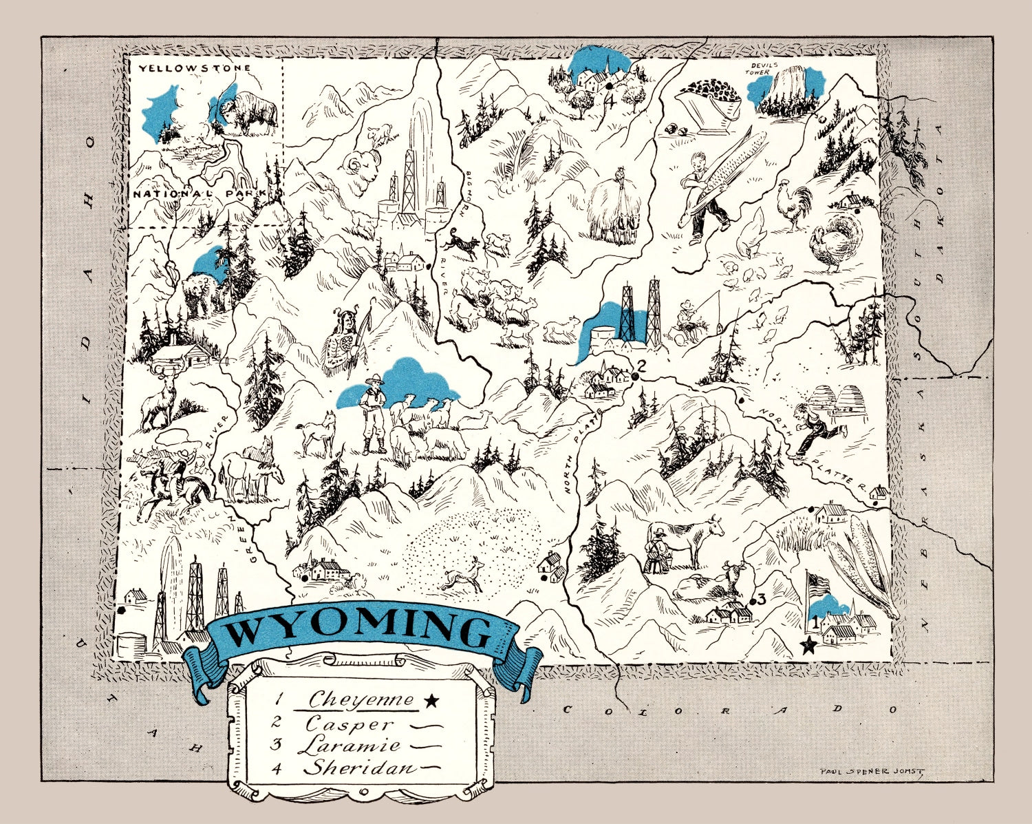 Vintage Map of Wyoming 1931
