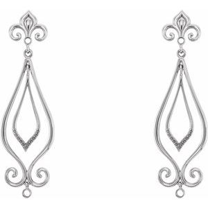 14K White Gold Fleur-de-lis Earring Mounting – image 2