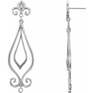Sterling Silver & 14K White Gold Fleur-de-lis Earring Mounting