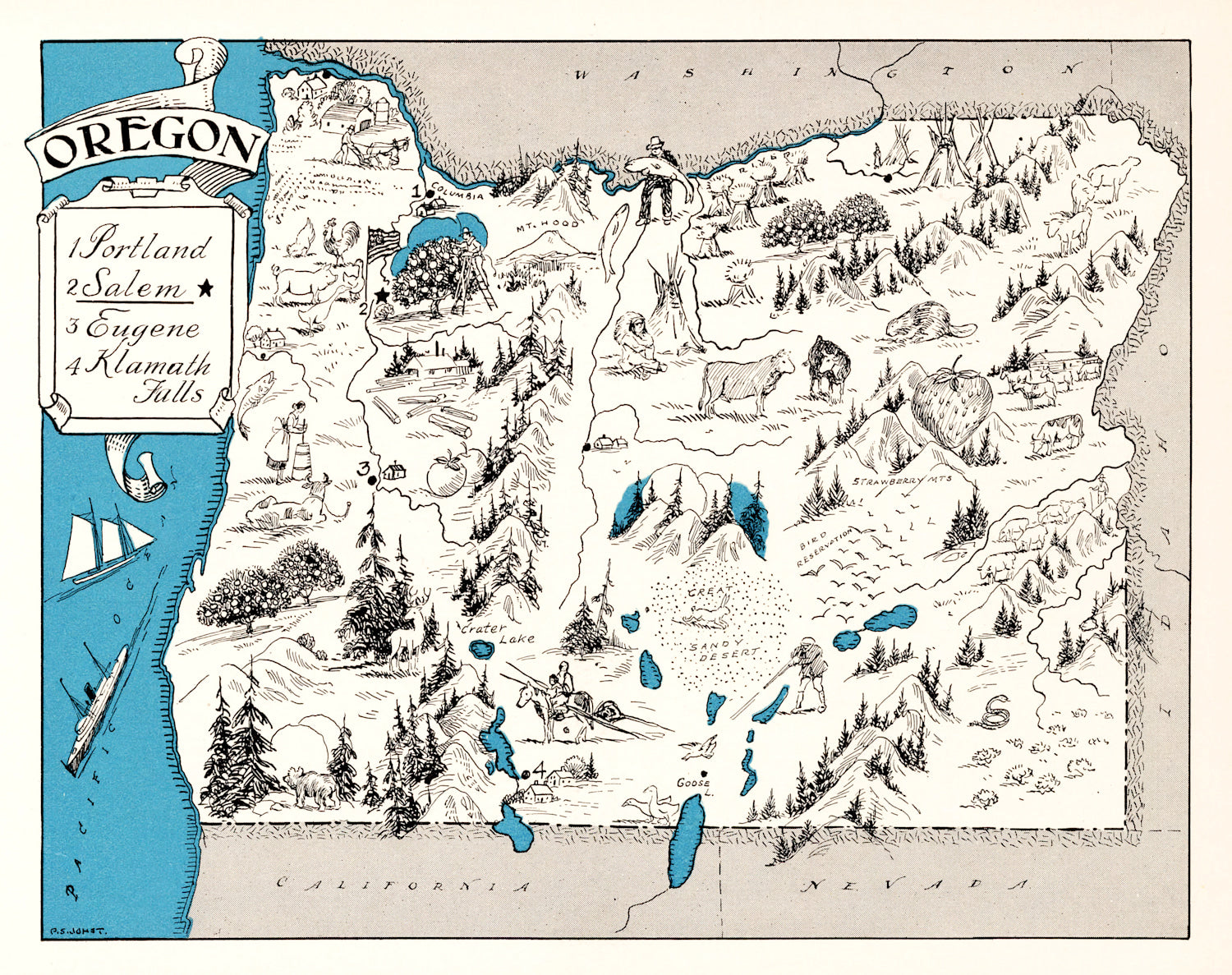 Vintage Map of Oregon 1931