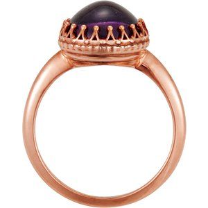 14K Rose Gold 12 mm Natural Amethyst Crown Cabochon Ring