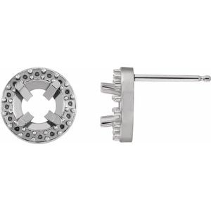 10K White Gold  4 mm Round Halo-Style Earring Mounting