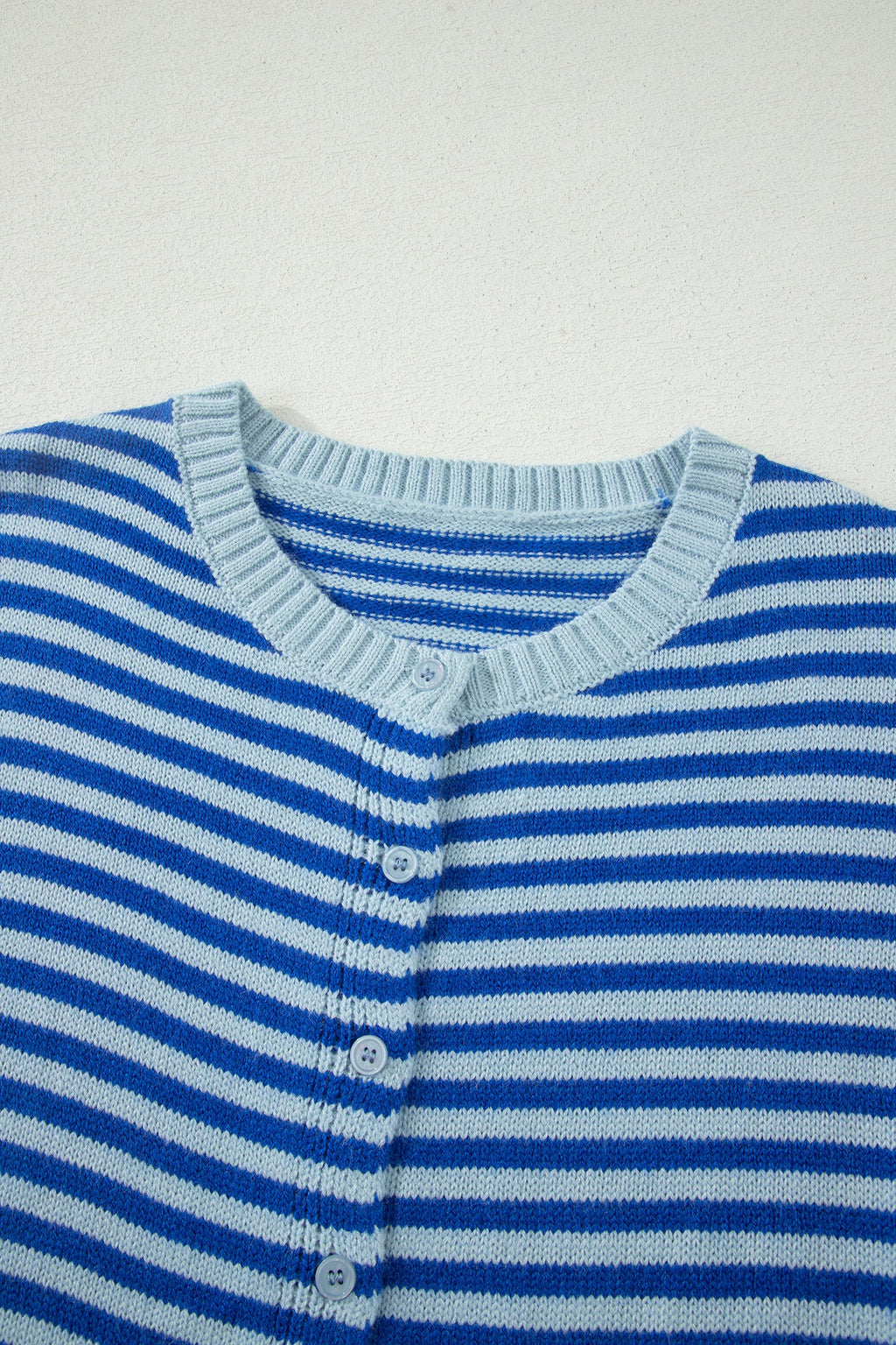 Stripe 3/4 Sleeve Button Down Knit Cardigan