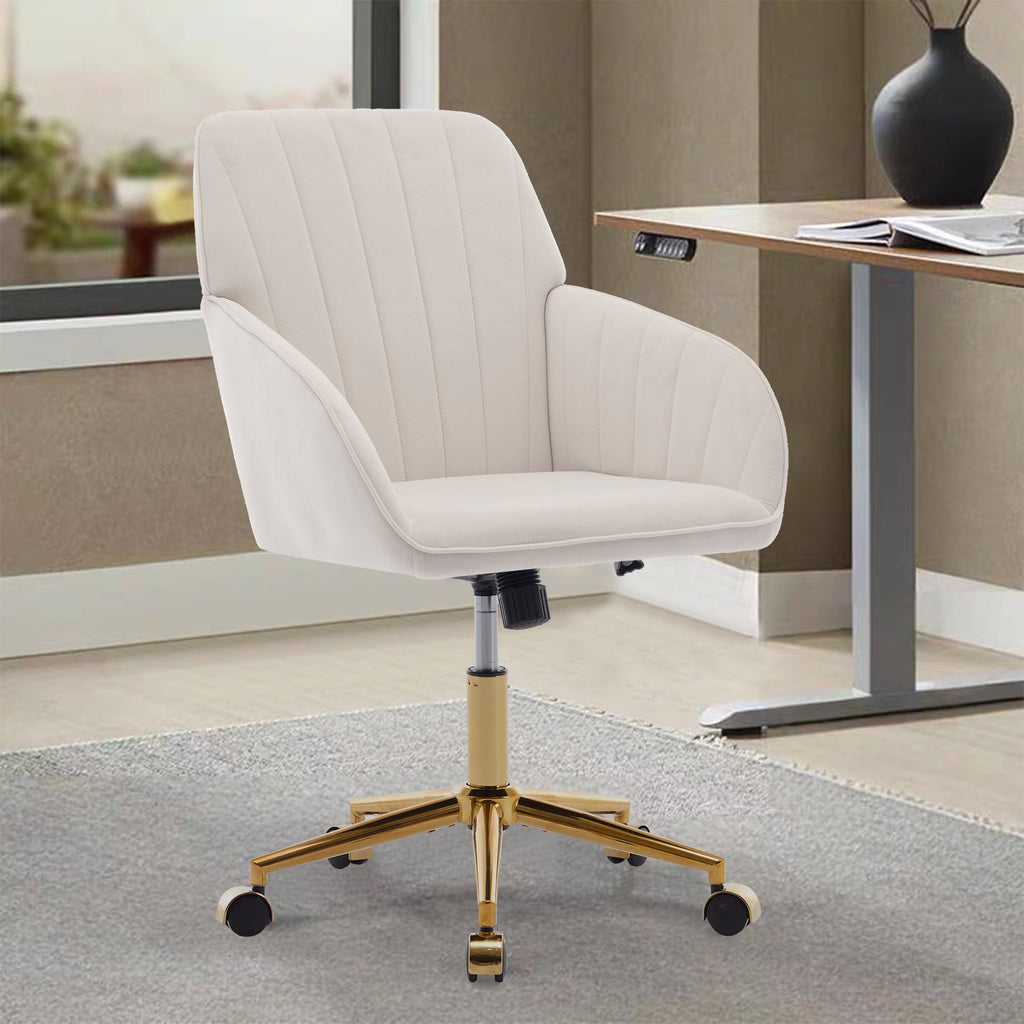 TY Ergonomic Swivel Office Chair, Adjustable and Comfortable, Beige Velvet Upholstery, 24.60 x 22.84 x 38.00 inches