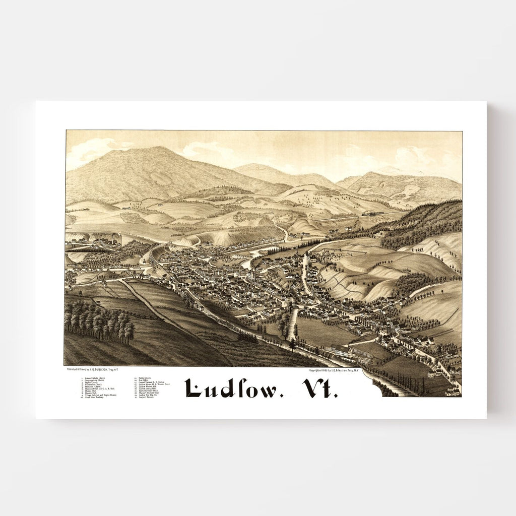 Vintage Map of Ludlow, Vermont 1885