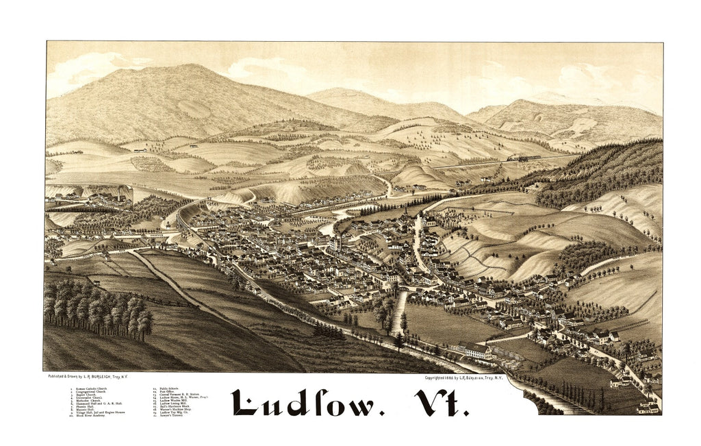 Vintage Map of Ludlow, Vermont 1885