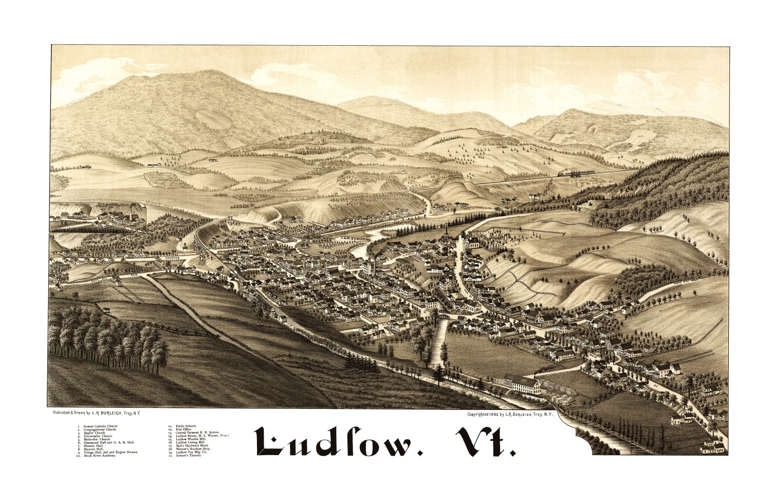 Vintage Map of Ludlow, Vermont 1885
