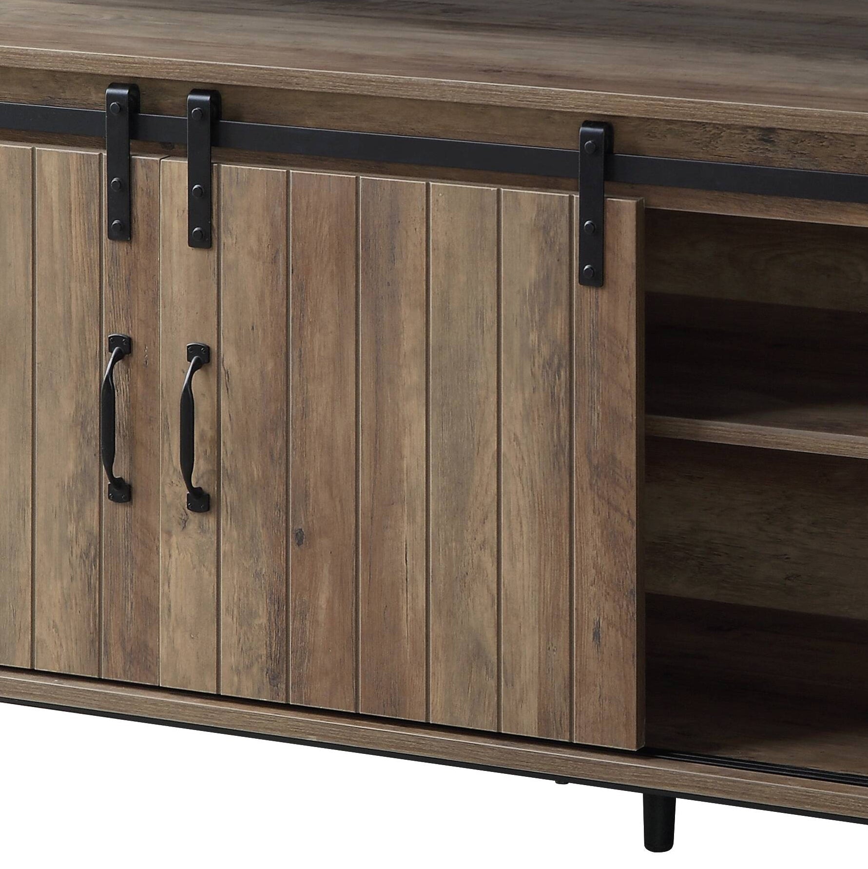 Rashawn Rustic Oak & Black Finish TV Stand