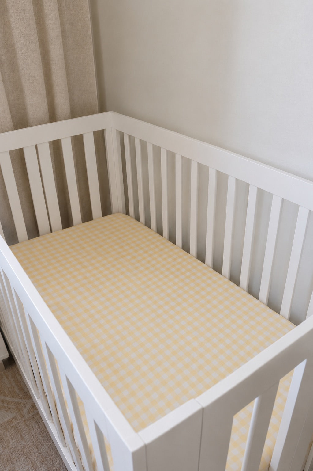 Yellow White Gingham Crib Sheet