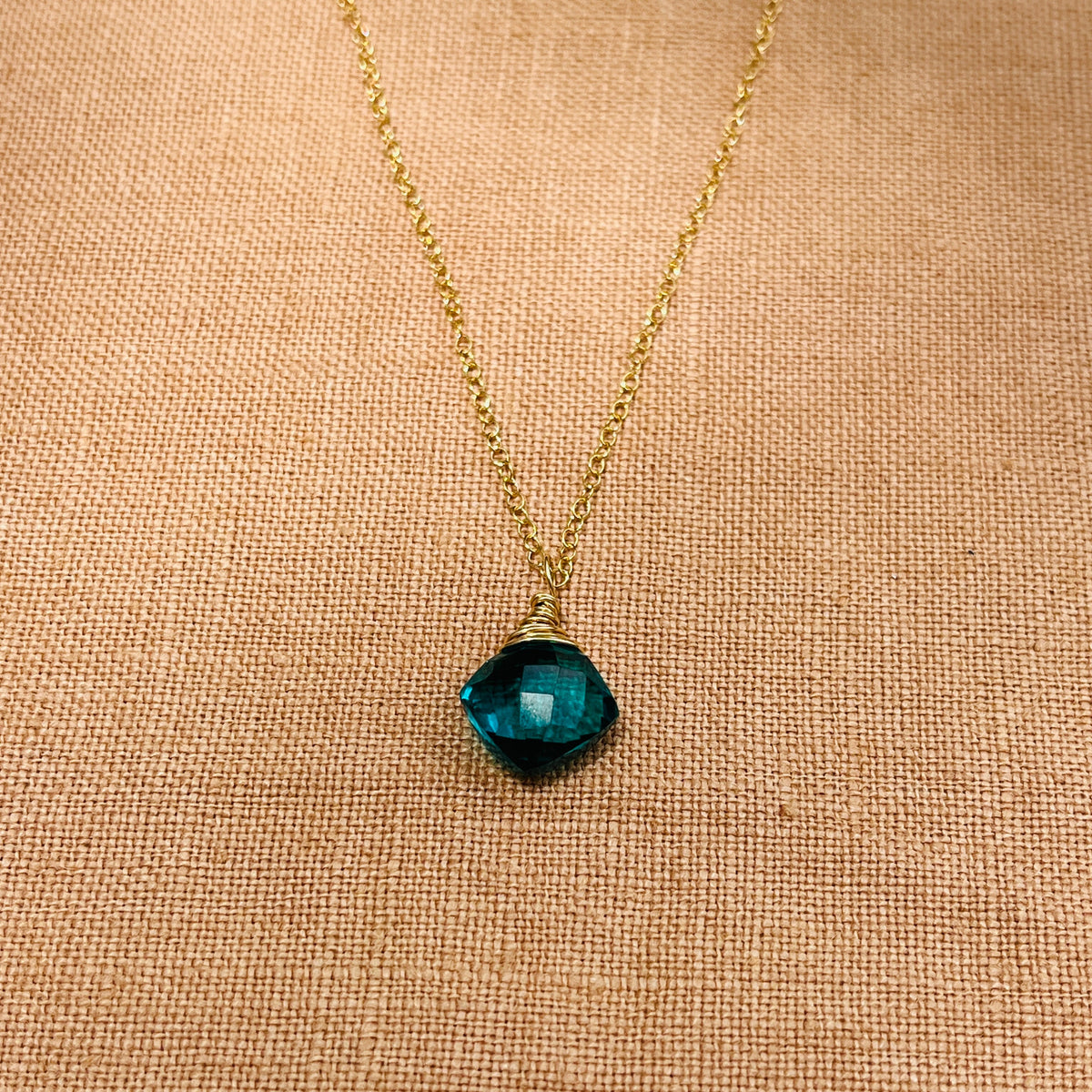 14k gold filled PEACOCK BLUE QUARTZ NECKLACE