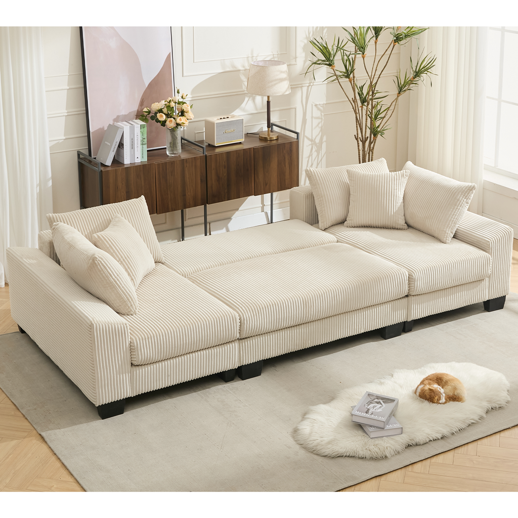[NEW ARRIVED] [VIDEO PROVIDED] 114' Sleeper Sofa,U Shaped Sofa , Pull Out Bed,Convertible Oversize 2 in 1 Sleeper Sofa, Living Room,Upholstery Sofa Bed,Adjustable Sleeper Sofa,Corduroy,Beige