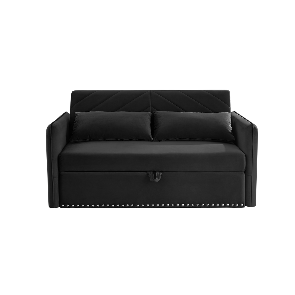 MH' Sleeper Sofa Bed w/USB Port, 3-in-1 adjustable sleeper with pull-out bed, 2 lumbar pillows and side pocket, soft velvet convertible sleeper sofa bed, suitable for living room bedroom