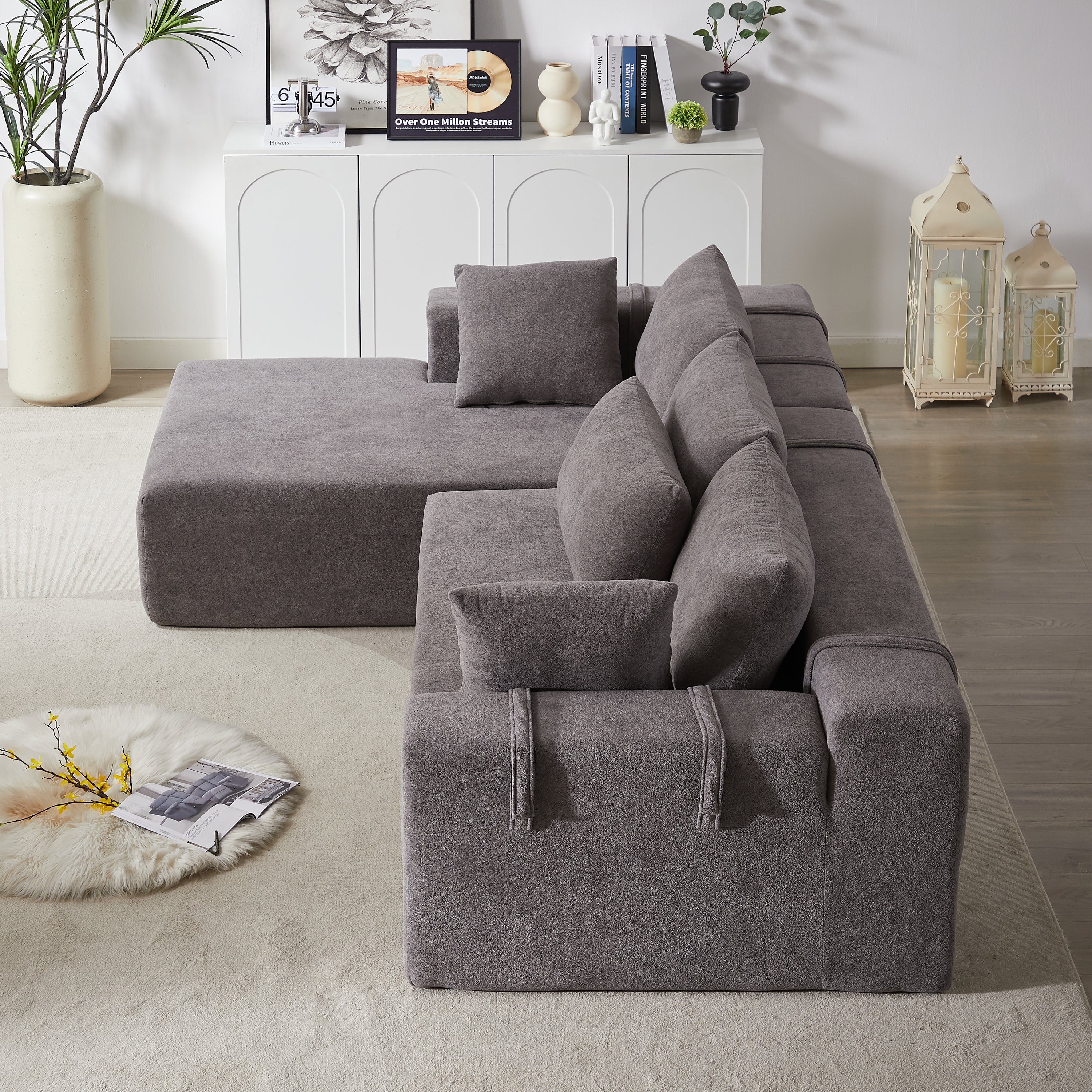 Modern Chenille Upholstered Sectional Sofa Couch Set,Modular 108' L Shaped Sectional Living Room Sofa Set With 6 Pillows,Free Combination Sofa Couch for Living Room,Bedroom(Left Chaise)W834P240001