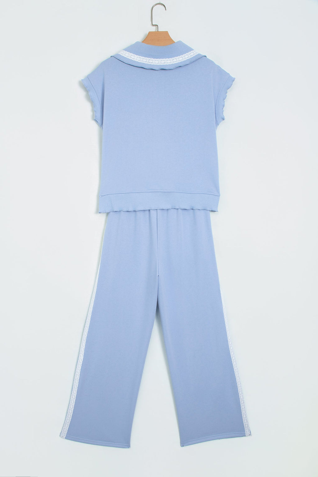 Lace Trim Zipped Top & Sweatpants Set